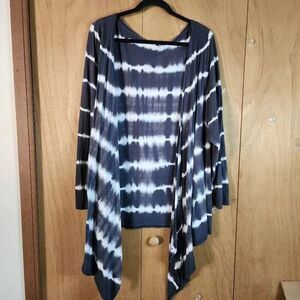Allen Allen Gray and White Tie Dyed Waterfall Front Knit Kimono Size 1X